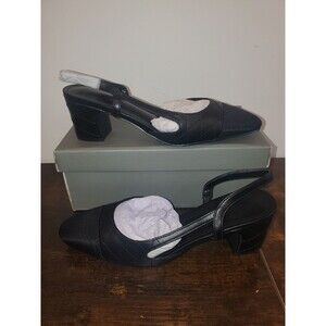 Black Quilted Leather Cap Toe Slingback Pumps Heels Size 7